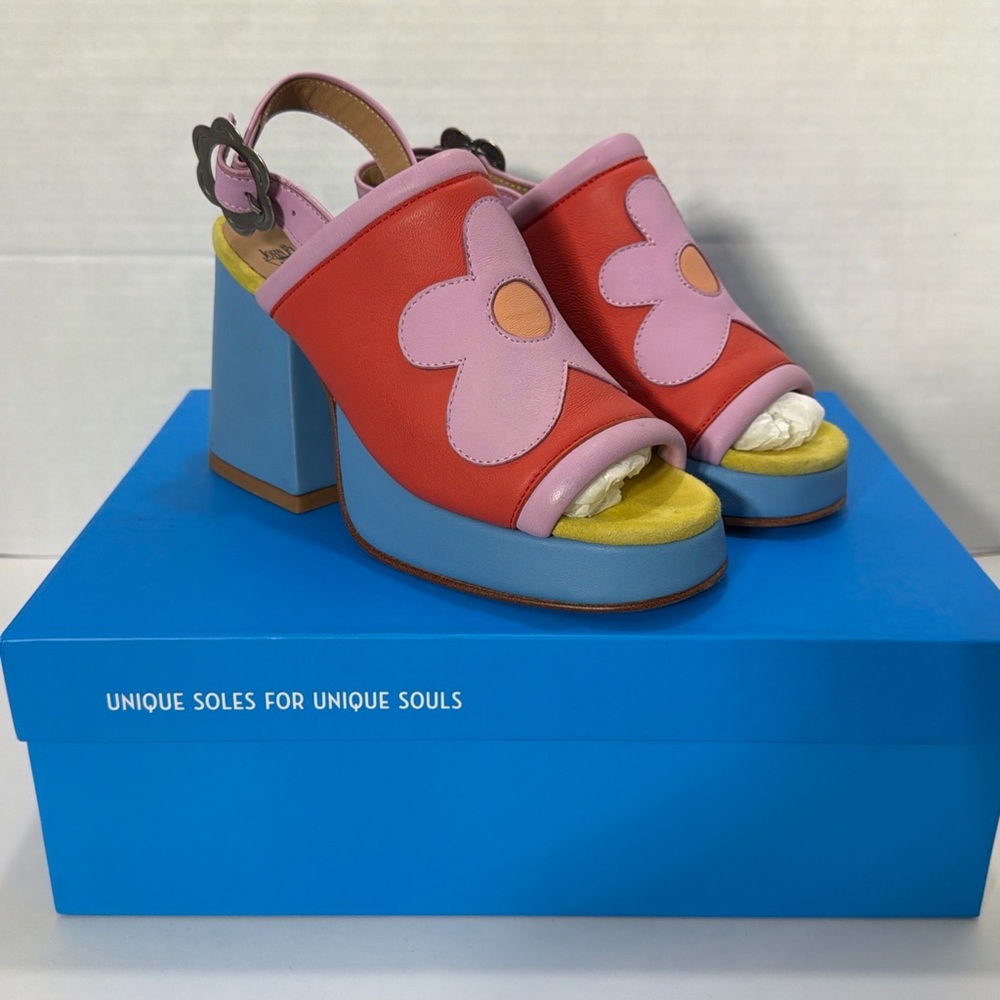 John Fluevog LADIES’ RIVERDALE SLINGBACK PLATFORM HEELS Multicolor US 6 VGC